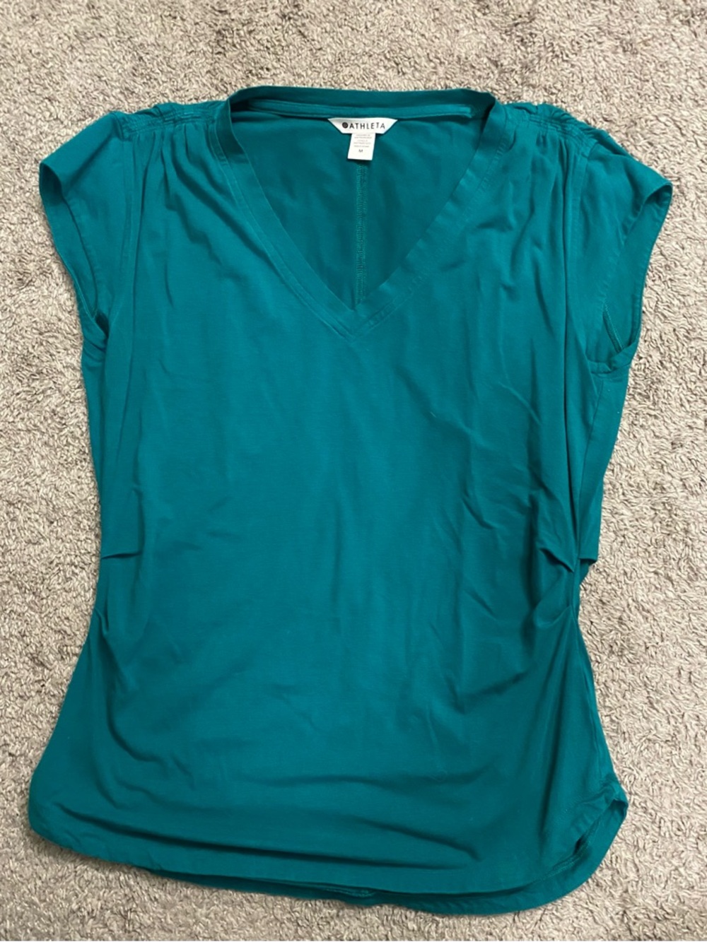 Athleta Teal V-Neck Cap Sleeve Top